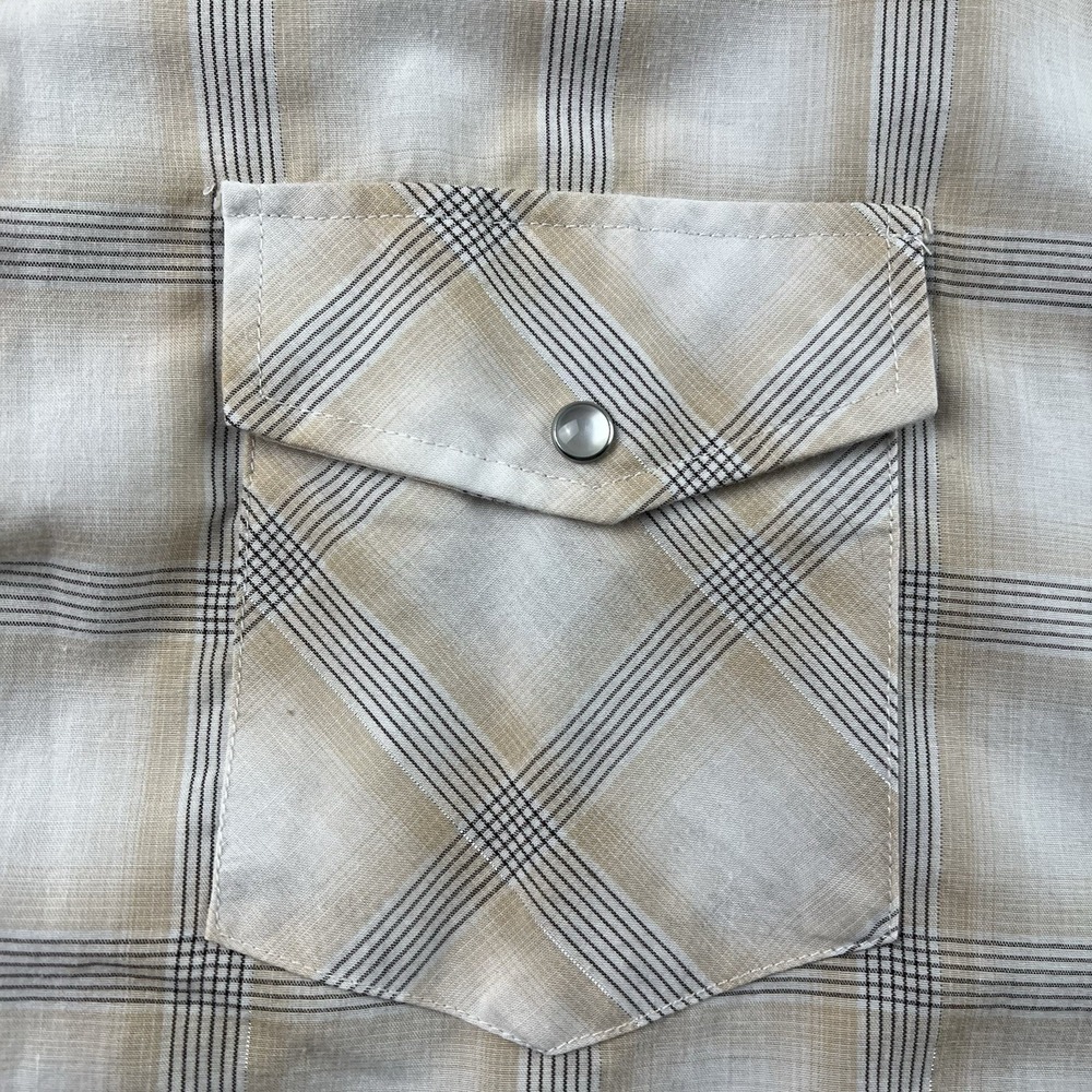 Roper Men's XL Western Pearl‎ Snap Beige Plaid Long Sleeve Shirt Silver Threads - Picture 6 of 10